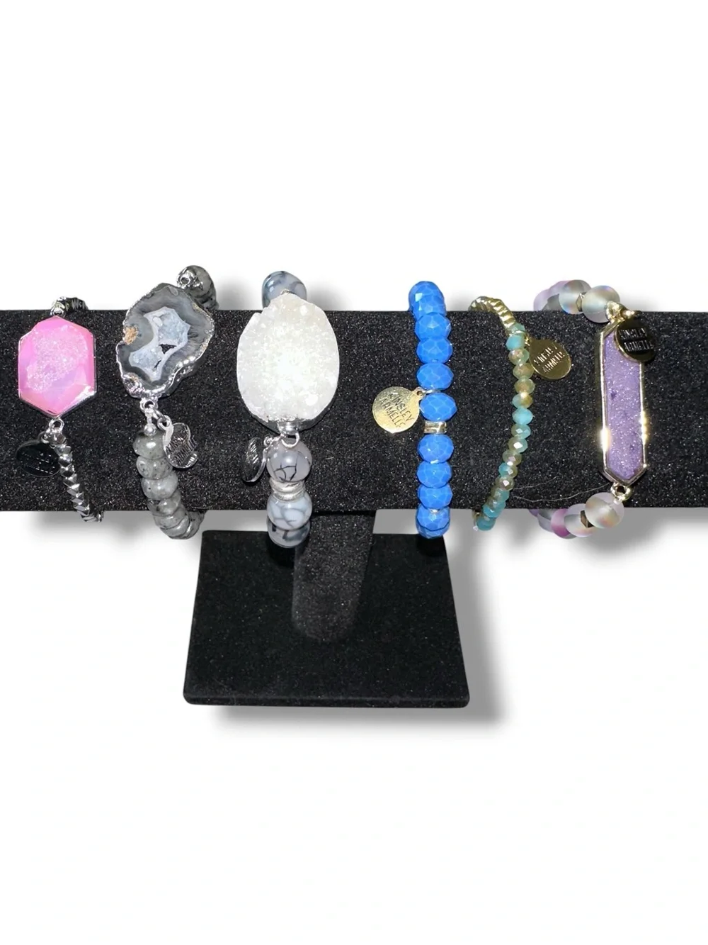 Kinsley Armelle 6pc Druzy Geode Stone Beaded Bracelet Stack Set Boho STRETCH FAB